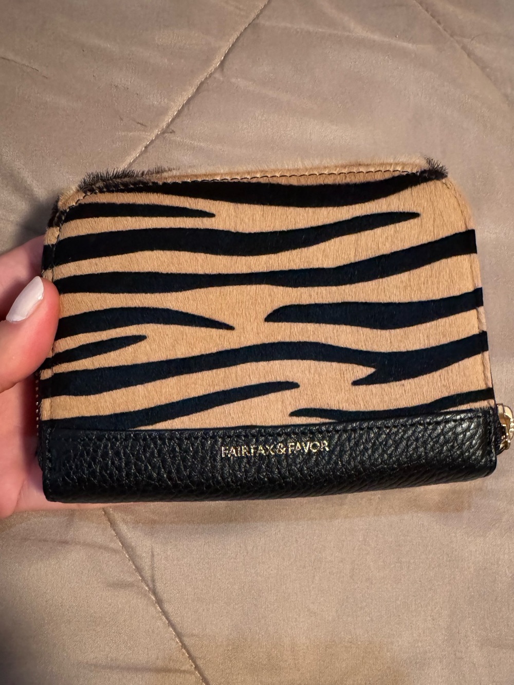Fairfax & Favor Zebra-Print Card & Key Holder in Tan and Black